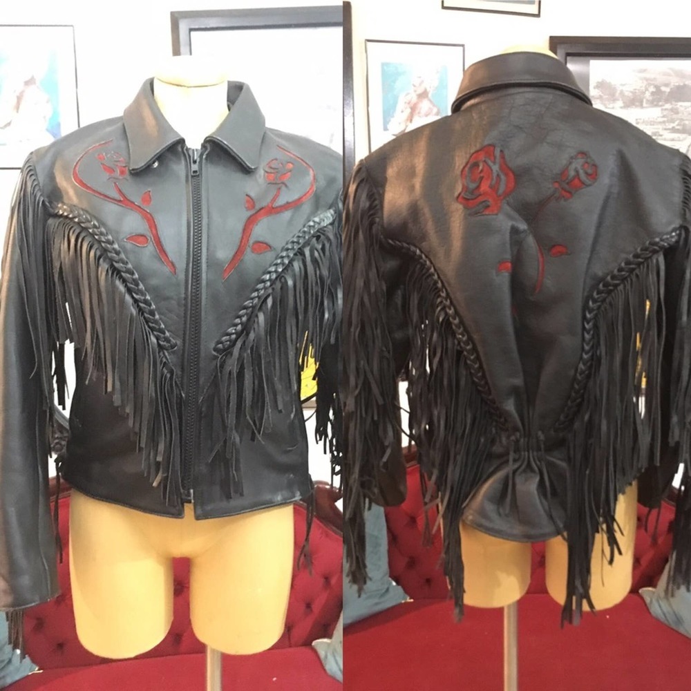 Vintage 90’s black leather biker jacket sz 10